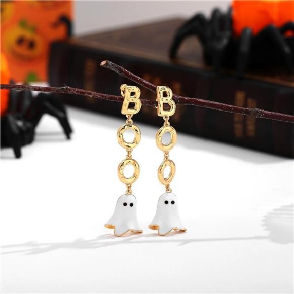 WOWORAMA Ghost BOO Earrings | Cute White Halloween Jewelry. - Picture 3 of 6